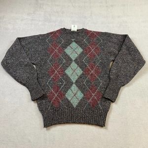 Blarney Woollen Mills Sweater Mens Small Gray Argyle Lambswool Vintage